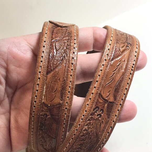 Vintage Handcrafted Tooled Mens Womens Brown Leather Belt Size 32 S/M 30"-34" - Picture 8 of 16
